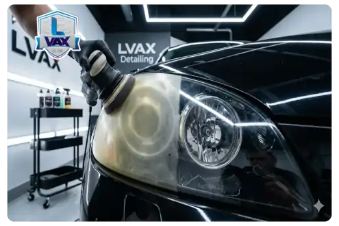 Bemattult és felpolírozott autó fényszóró összehasonlítása